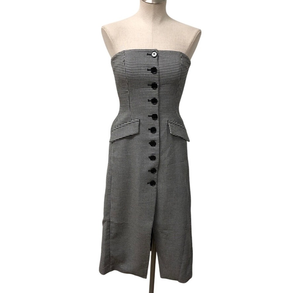 Favorite Daughter Dress Womens 2 Black White Houndstooth Strapless Button Midi
